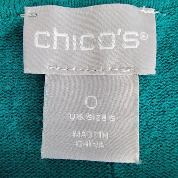 Chicos Cashmere Blend Sweater Green Sz 0 Small Christmas Holiday Office Preppy - Picture 5 of 6